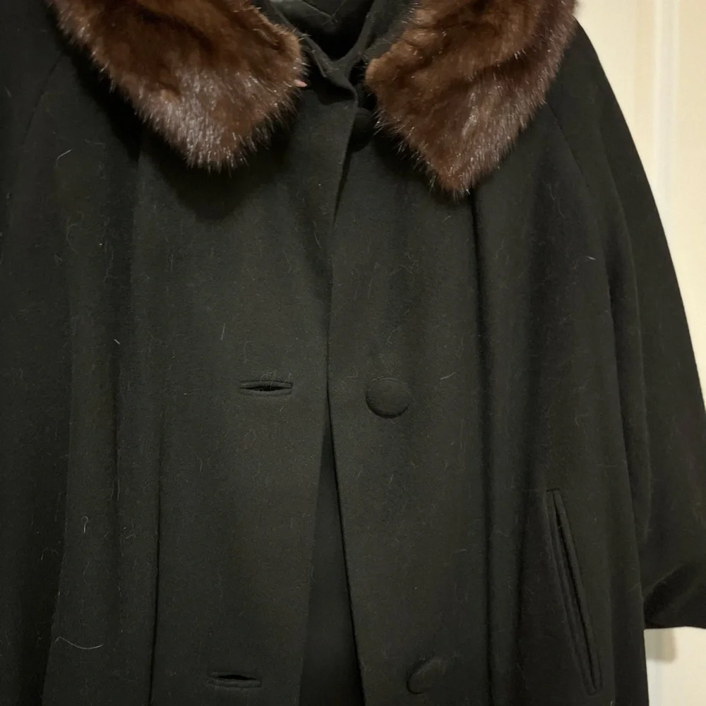 Empress Cashmere Black Coat with Brown Fur Trim and Satin lining - Picture 4 of 11